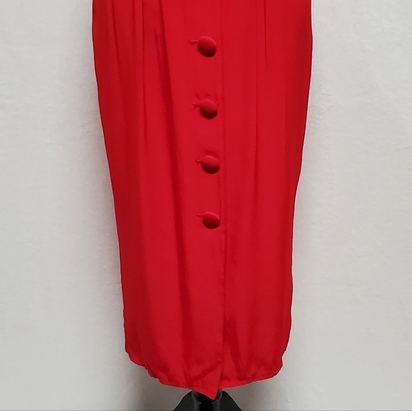 𝅺BRIOCHE 80s Vintage Red Gingham Plaid Cropped Jacket Tie Pleated Wiggle Dress - Picture 8 of 16